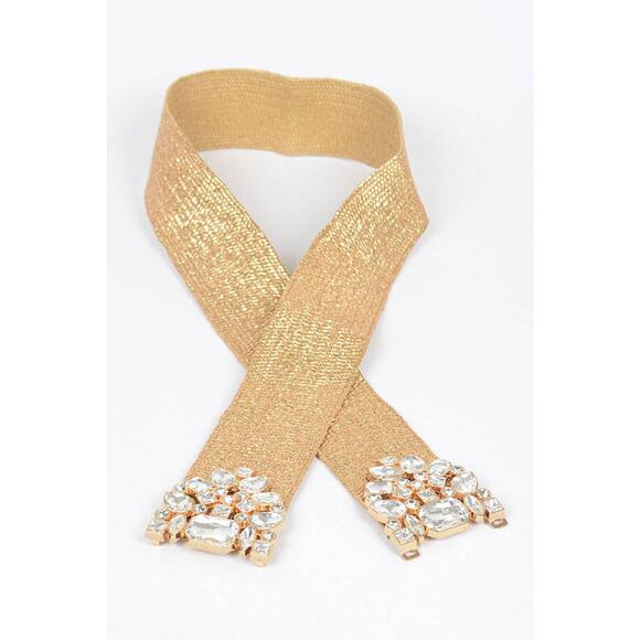 Multi Stone Metallic Straw Stretch Plus Size Belt